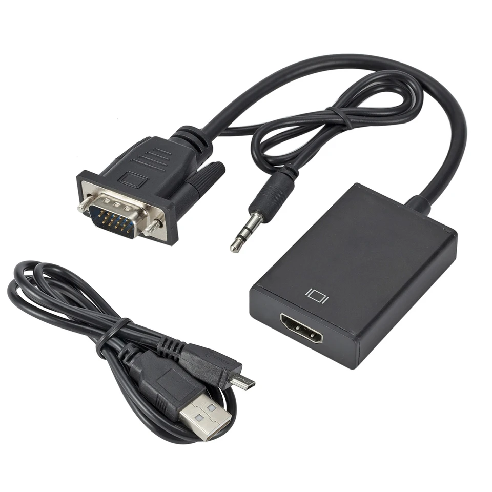 1080p Full HD VGA až HDMI kompatibilný kábel prevodníka s adaptérom zvukového výstupu VGA HD Adaptér pre notebook PC do projektora HDTV