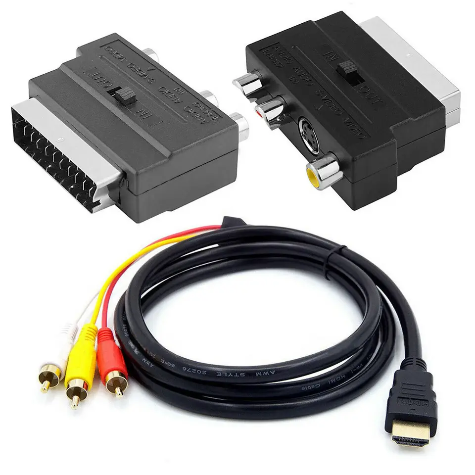 1080p HDMI kompatibilný samec S-Video až 3 RCA AV Audio Cable W/Scart na 3 RCA Phono Adapter