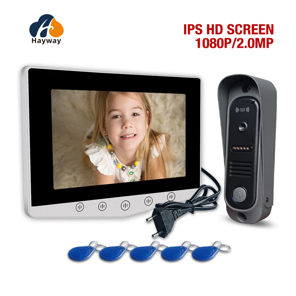 1080p Home Intercom System, 7 ”IPS FHD obrazovka a kovový guľôčkový zvonček, detekcia mobilných telefónov, úložisko obrázkov, odomknutie identifikačných kariet,