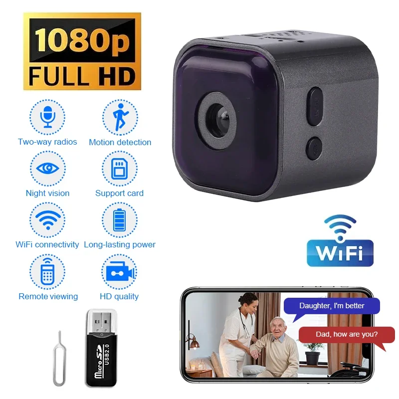 1080p Mini Camera Diaľkové sledovanie s infračerveným nočným videním WiFi WiFi Video Video Recorder Dvojcestný hlas pre domácnosť