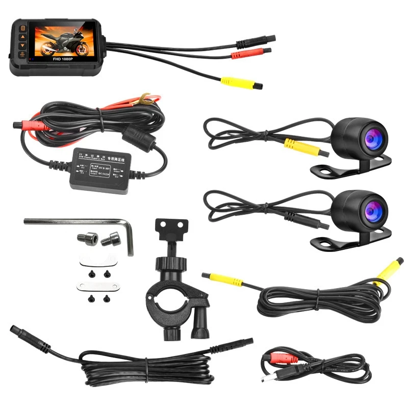 1080p nepremokavá motocykla DVR 3 -palcový predný a zadný videorekordér DVR čierny
