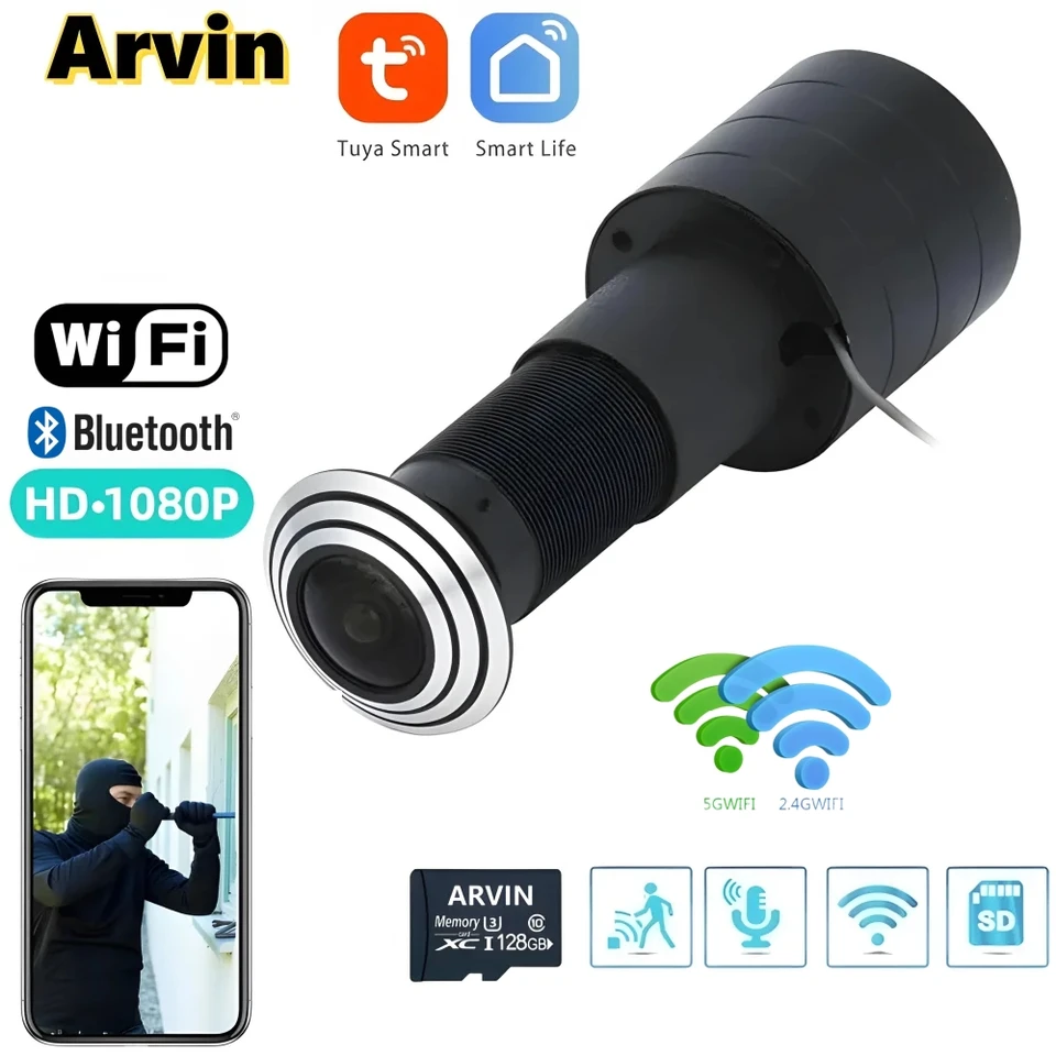 1080p TUYA SMART VIDEO PEEPHOLE WIFI Viewer DOWER DETECTION DETECTION DETECTION VIDEO-EYE Wireless DOORESSELE DOMÁCNO