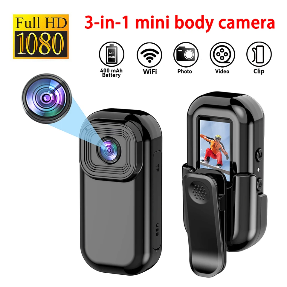 1080p Wireless Mini Camera WiFi Prenosná akcia fotoaparátu CAM SPORT DV s obrazovkou nahrávaním vreckového fotoaparátu zadný klip