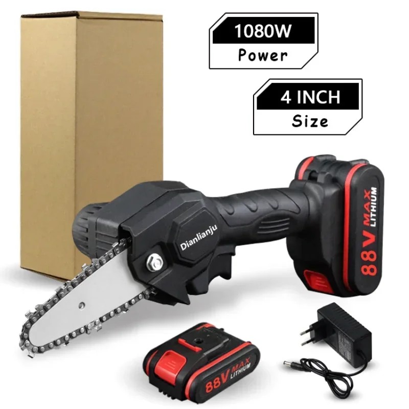 1080W 4inch 88vf Mini elektrická reťazová píla s vylepšenou nabíjateľnou batériou prerezávanie drevárskych prerezávania jednosmerným pílkovým nástrojom