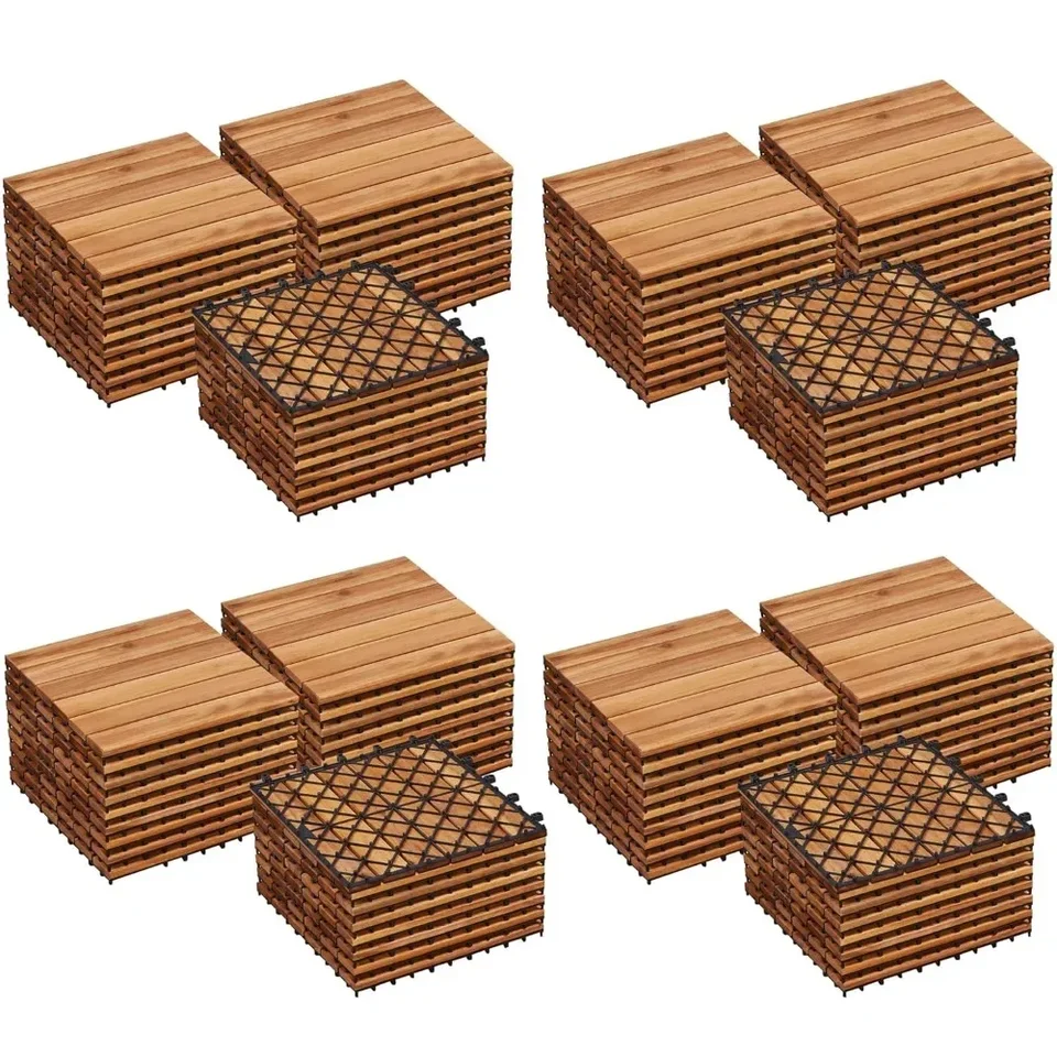 108ks Acacia Drevené podlahové dlaždice Drsné podlahy pre vonkajšiu a vnútornú terasu, balkón, 12 × 12 in