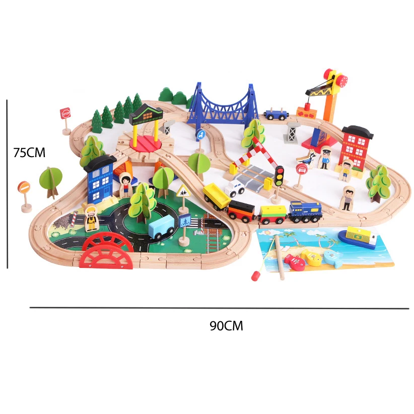 108ks cestná dopravná dráha Train Set Puzzle Track Car Hray kompatibilná s drevenými vlakovými dráhami a elektrickými automobilmi Deti 1:64 PD30