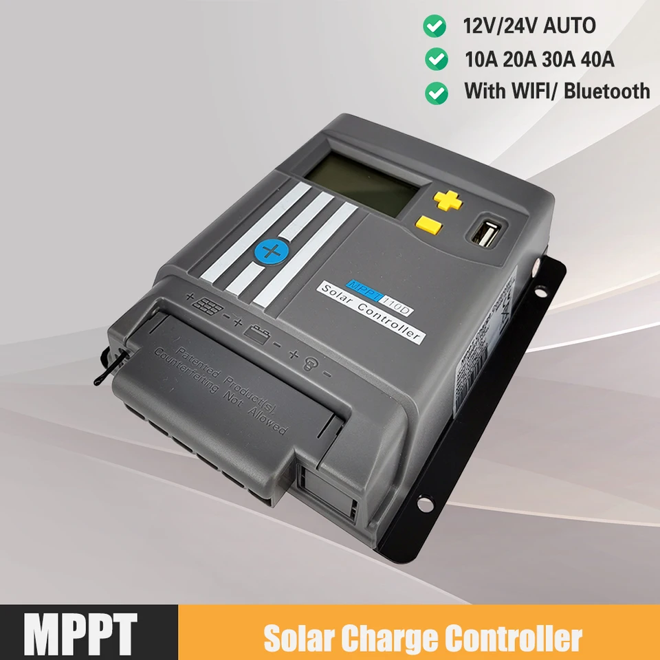 10A 20A 30A 40A MPPT solárny regulátor nabíjania s WiFi Bluetooth 12/24V LCD Displej lítium regulátor batérií Dual USB LIFEPO4