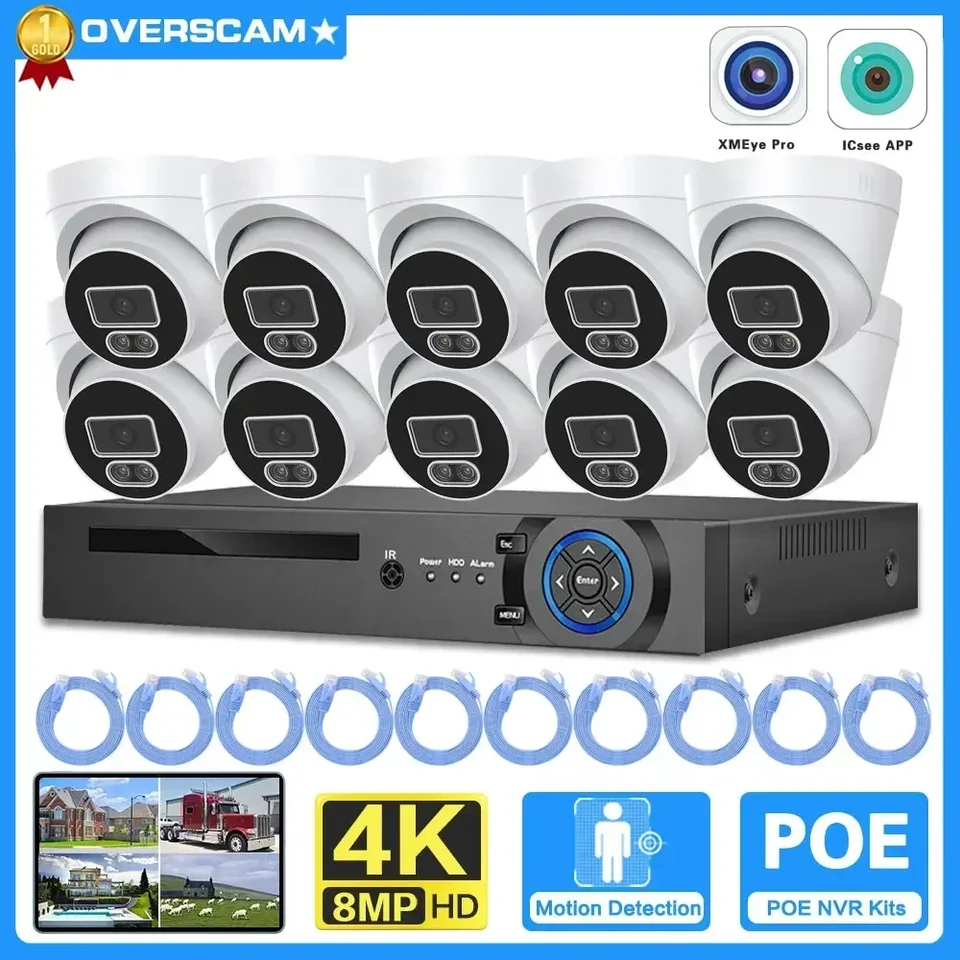 10CH 4K 8MP NVR Kit Kit Audio CCTV Security Camera System Color Night Vision Dome IP Camera Security Poe Camera Kit
