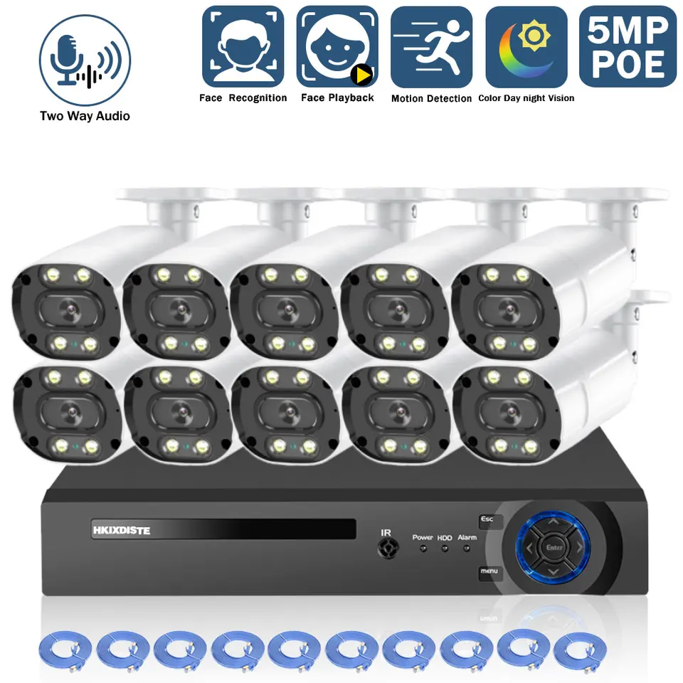 10CH 4K NVR Kit Poe Security Camera System Outdoor Street Color Night Vision 5MP CCTV IP fotoaparát video sledovacia súprava