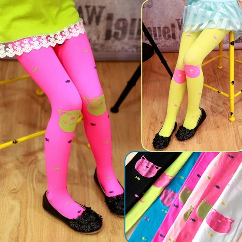 10k/veľa módy Spring Girl Candy Candy Farebné zamatové pančucháče tenké deti super mäkké a krásne kreslené pančuchy pre mačky