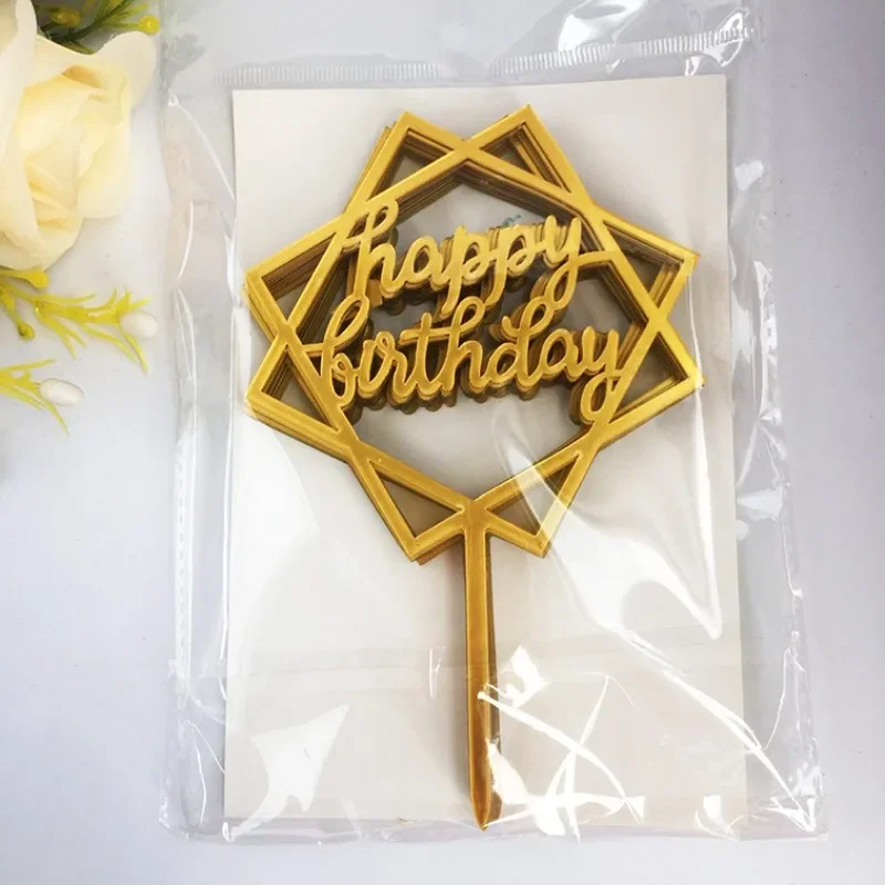 10kry akrylové všetko najlepšie k narodeninám torty Zlatá bábätko torta k narodeninám Dessert Flag Dekorácie večierky Dodávky