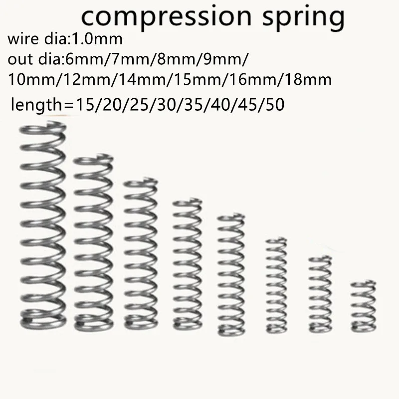 10ks 1,0 mm kompresná pružina Vonkajšia priemer 6 mm/7 mm/8 mm/9 mm/10 mm/12 mm z nehrdzavejúcej ocele Micro Small Compression Spring