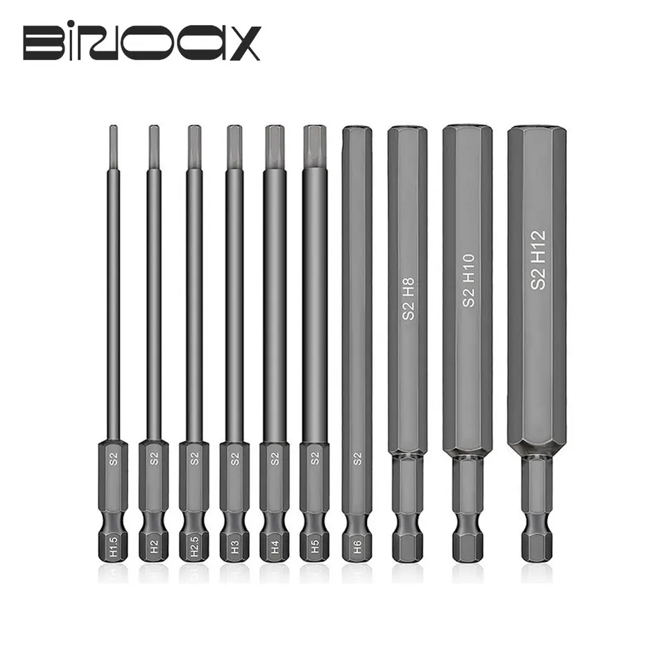 10ks 1,5-12 mm 1/4 palca Hex Hex Allen Wrench Screwdriver Bit Bit Set Magnetic Tip 100 mm S2 Metric Hex Hex Hexual Screwdriver