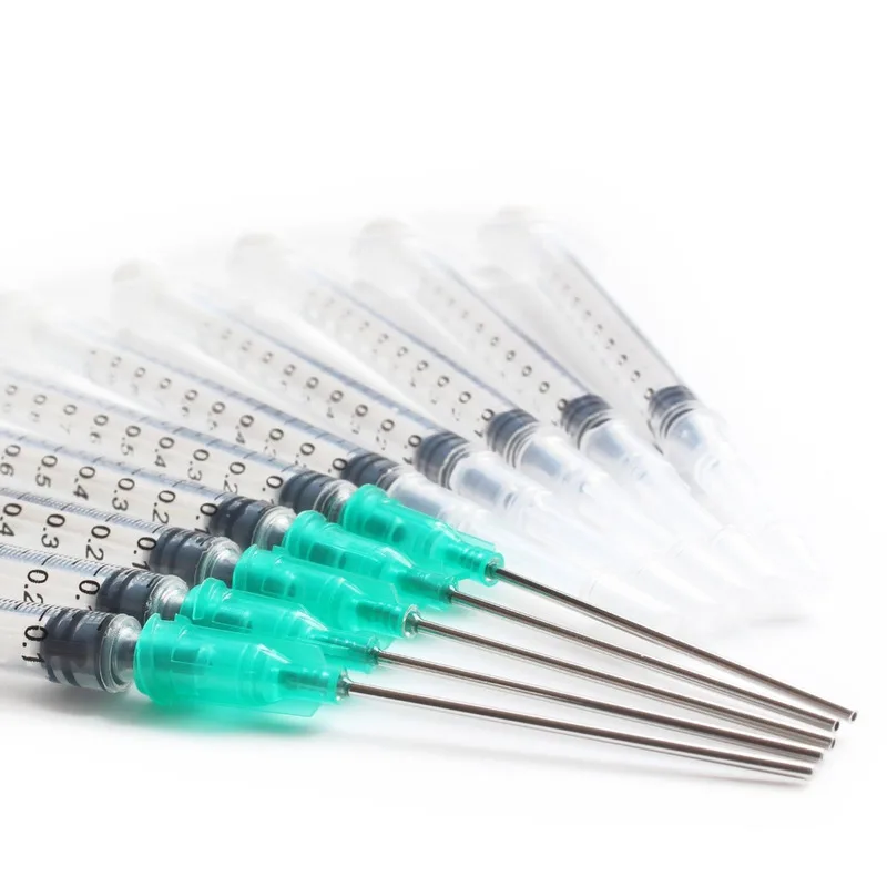 10ks 1 ml striekačky s tupou ihlou 18ga 1,5 '' a plastovou ihlou so zodpovedajúcim uzáverom pre miešanie tekutých lepidiel