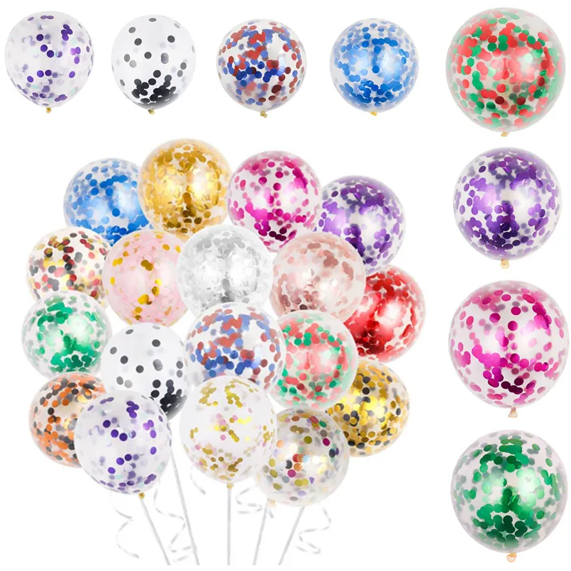 10ks 12 palcov Gold Confety Latex Balóny Glitter Clear Transparent hélium Balón Svadba pre bábätká narodeniny Decorácie