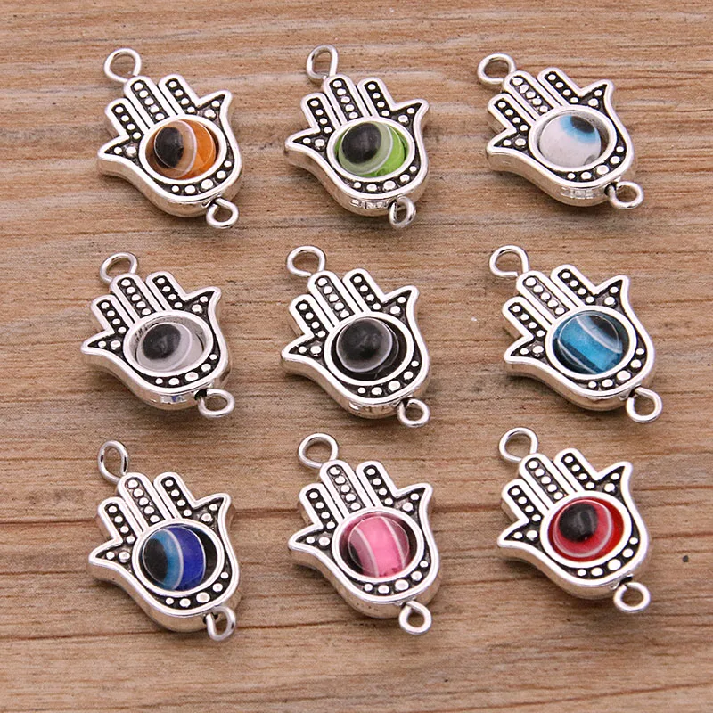 10ks 13*22 mm Fatima Hamsa Hand 10 Color Evil Eye Spacer Plepik Connector pre domácich náramkov Náramky náhrdelník