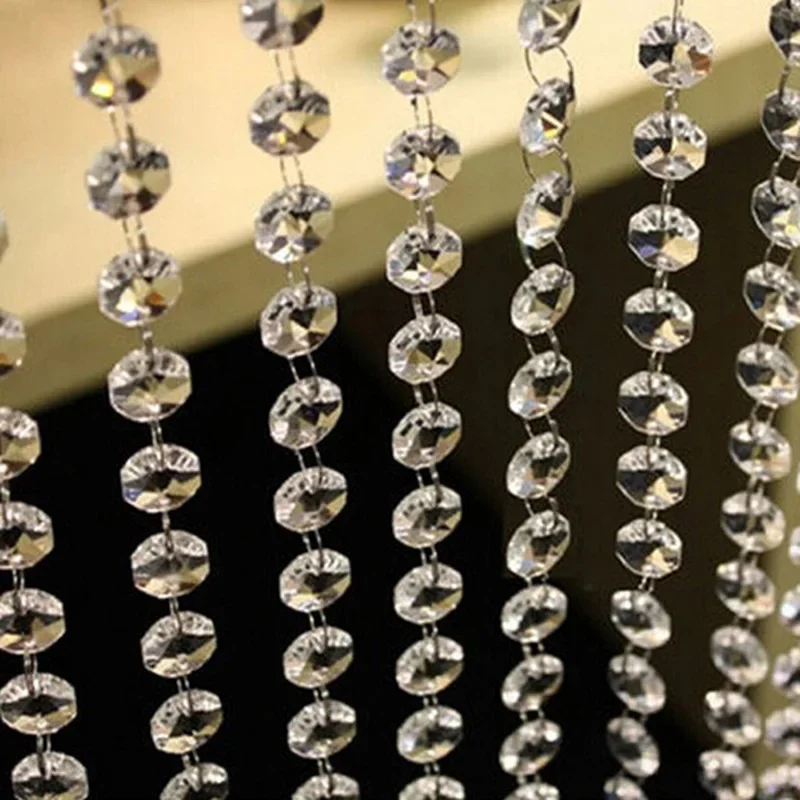 10ks 1m akrylové kryštalické girlandské pramene závesné lustrový reťaz klenotových korálikov Transparentné osemuholníkové hranoly Diamond String Dekorácie #