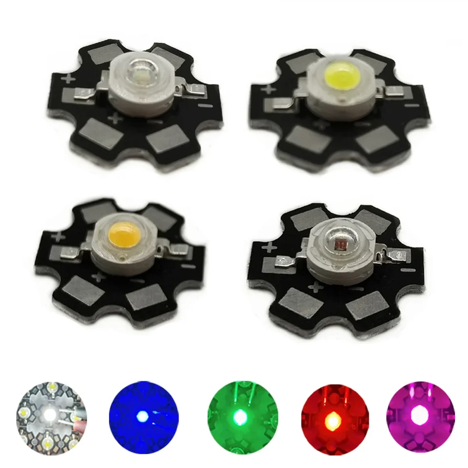 10ks 1W 3W High -Power LED Full Spectrum White Warm White Green Blue tmavo červená 660nm Royal Blue IR UV s 20 mm čiernou hviezdou PCB
