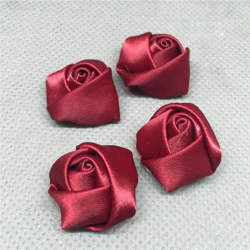 10ks 25 mm saténové stuhy Rose Kvet DIY remeselné svadobné aplikácie víno červené