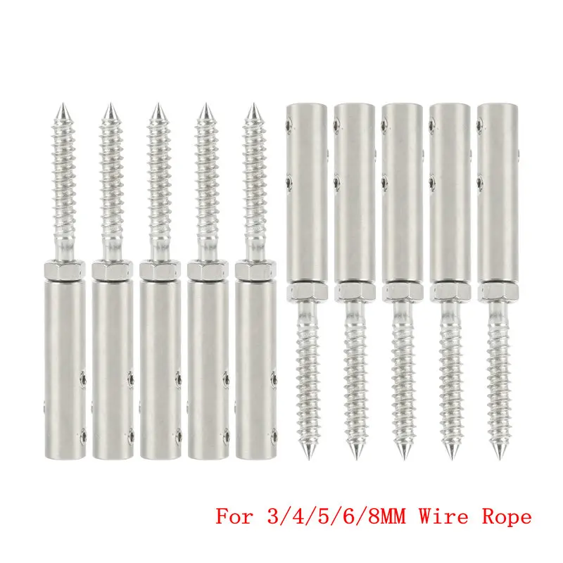 10ks 3/4/5/6/8/8 mm drôt laná svorka Handscrew Swage Lag skrutky s skrutkami šesťuholníkových skrutiek skrutiek pre stĺp