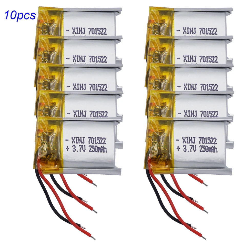 10ks 3,7 V 250 mAh 0,92WH Nabíjateľná litiová batéria Li-Litium 701522 Cell Li-Ion pre Sat Nav Bluetooth Reproduktor LED Driving Recorder