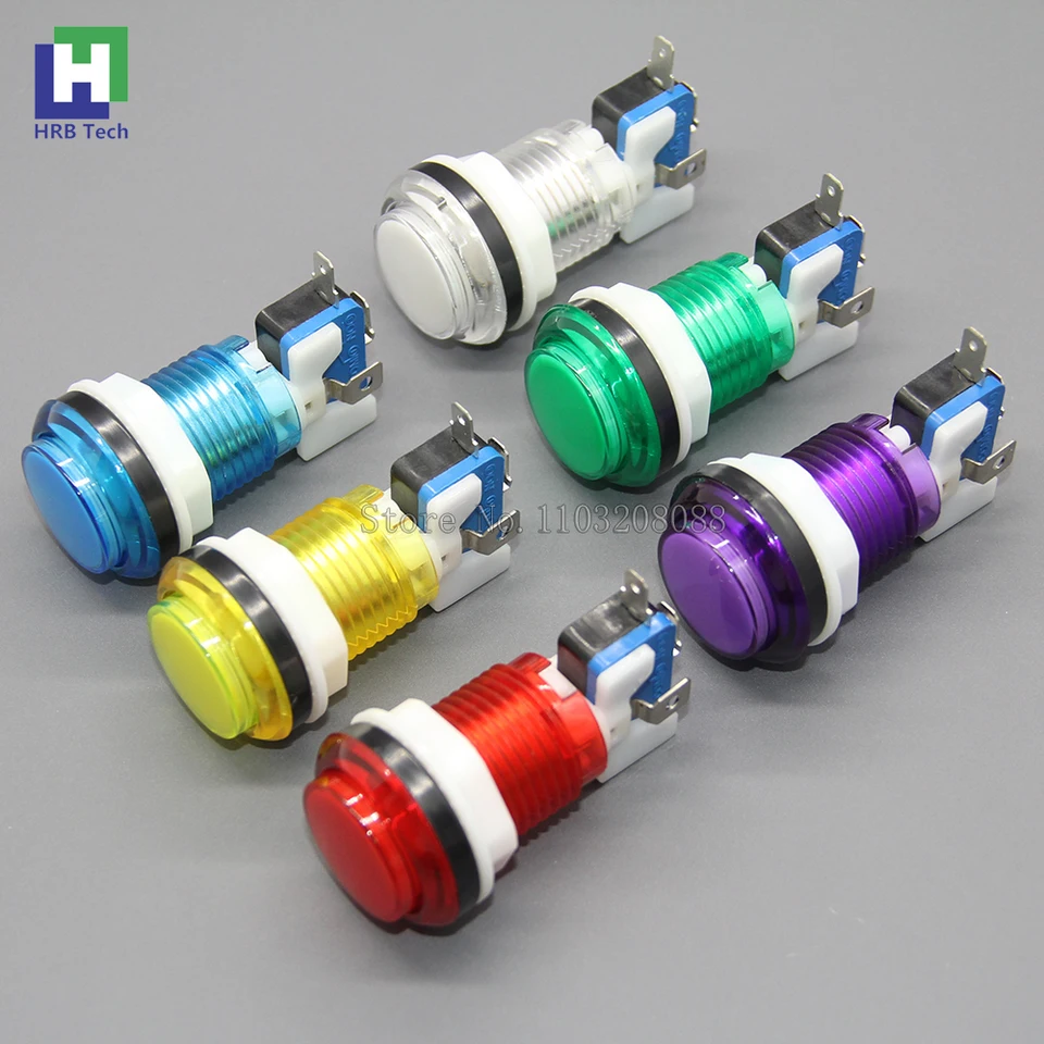 10ks 33 mm úplné priehľadné tlačidlo push s Microswitch 12V LED Blub pre arkádové bojové videohry stroj Pandora Box DIY