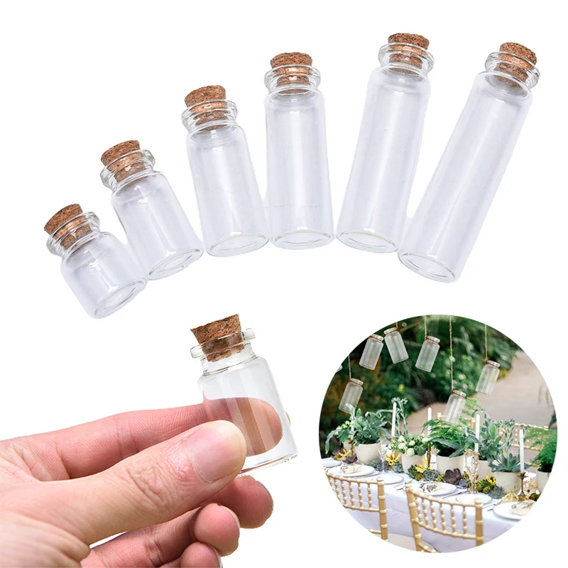 10ks 5 ml/8 ml/10/12 ml/15/20 ml mini sklenených fliaš s korkovou zátkou čistou fľašou Vial Svadobná dekorácia