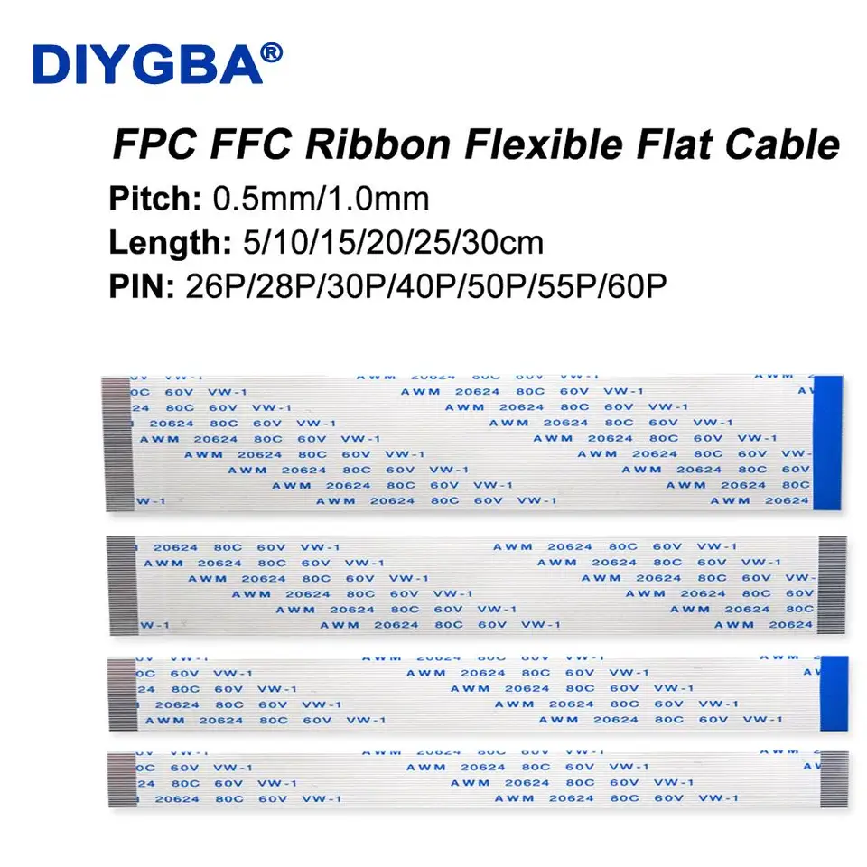 10ks A-type B-type FPC FFC Flexibilný plochý kábel 26p 28p 30p 40p 50p 55p kolíky 0,5 mm 1,0 mm 10 cm 20 cm 30 cm 5 cm 5 cm