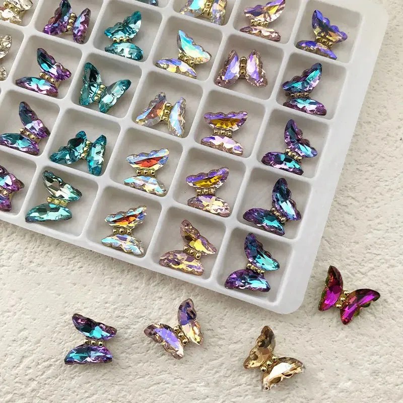 10ks AB Crystal Butterfly Smbinestone 12x10mm Flatback žiariace diamantové nechtové šperky 3D Aurora Symphony Butterfly Nail Charms