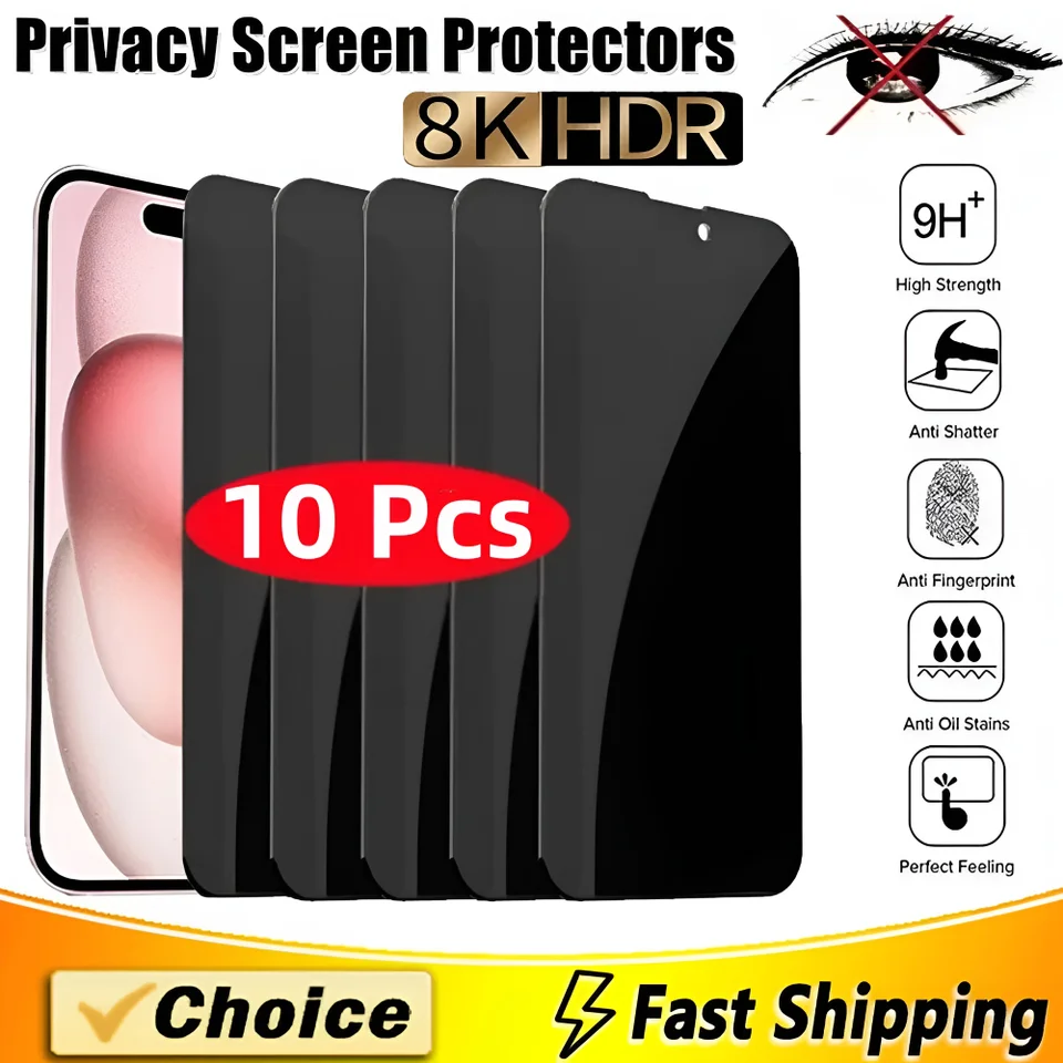 10ks anti-spy temperované sklo pre iPhone 15 14 13 12 11 Pro Max