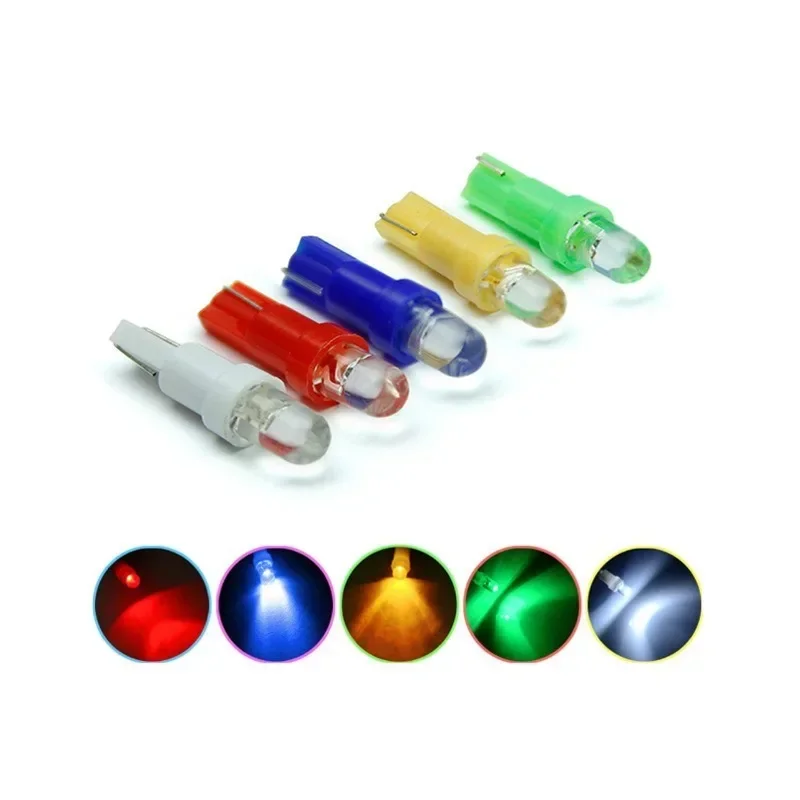 10ks automobilový interiér T5 LED 1SMD Dashboard Wedge Svetlo T5 žiarovka 12V žltá/modrá/zelená/červená/biela