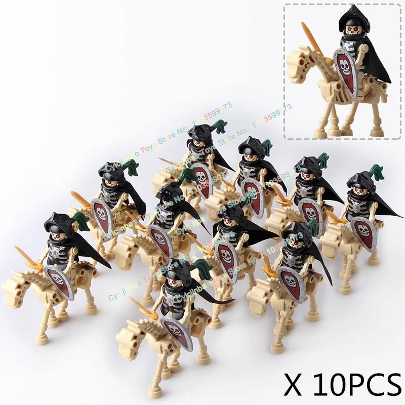 10ks AX9815-16 Stredoveké rytierske kostry rytierskych príslušenstiev Shield Spear Build Build Block Blocks Action Figure Chilldren Toy