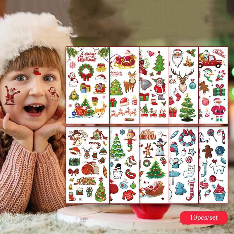10ks/balenie vianočné dočasné tetovacie nálepky Santa Claus Snowman tetovanie detských detských umení tetovanie Štedrý deň dekora