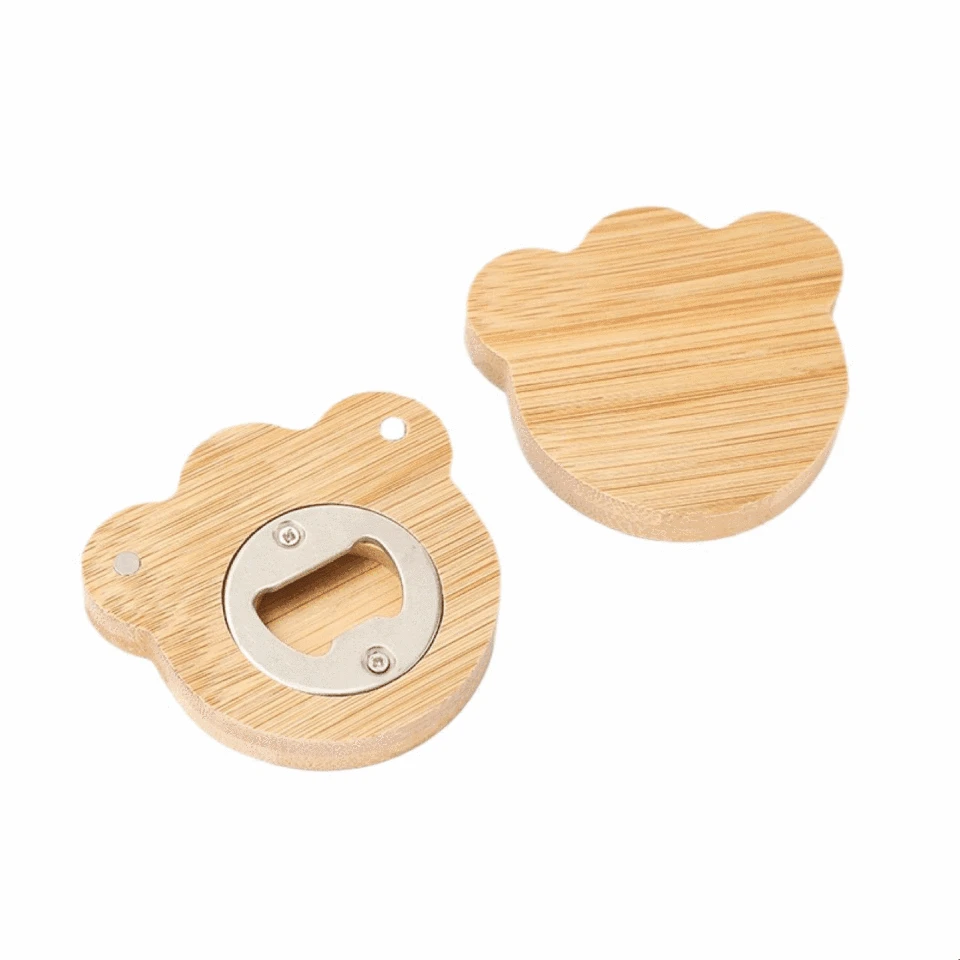 10ks bambusové otvárače z nehrdzavejúcej ocele slepé DIY bambus okrúhle fľašové otvárač Coaster Coaster chladnička chladnička magnet dekorácia