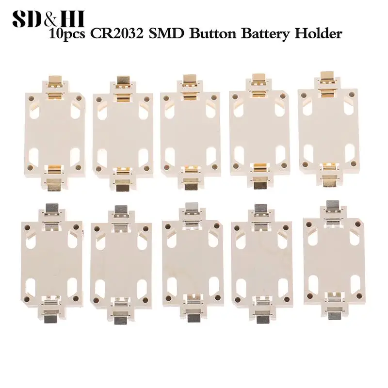 10ks biele puzdro Zlaté pletené plechové gombíky pre držiak batérie CR2032 CR2025 BS-6 SMD