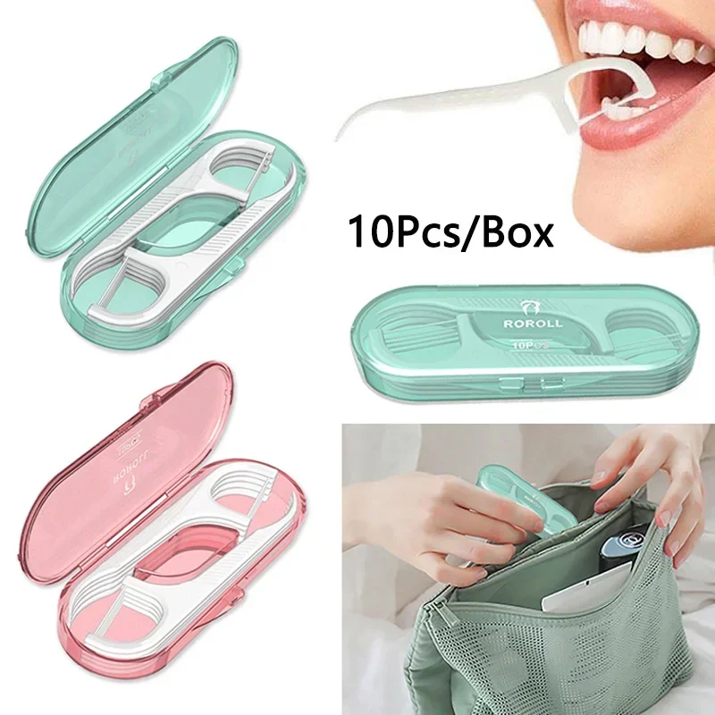 10ks/box Floss -špáradlo Sada plastových medziznačných kefiek s úložným puzdrom opakovane použiteľná zubná niť prenosný prenosný zubný čistič Flosser