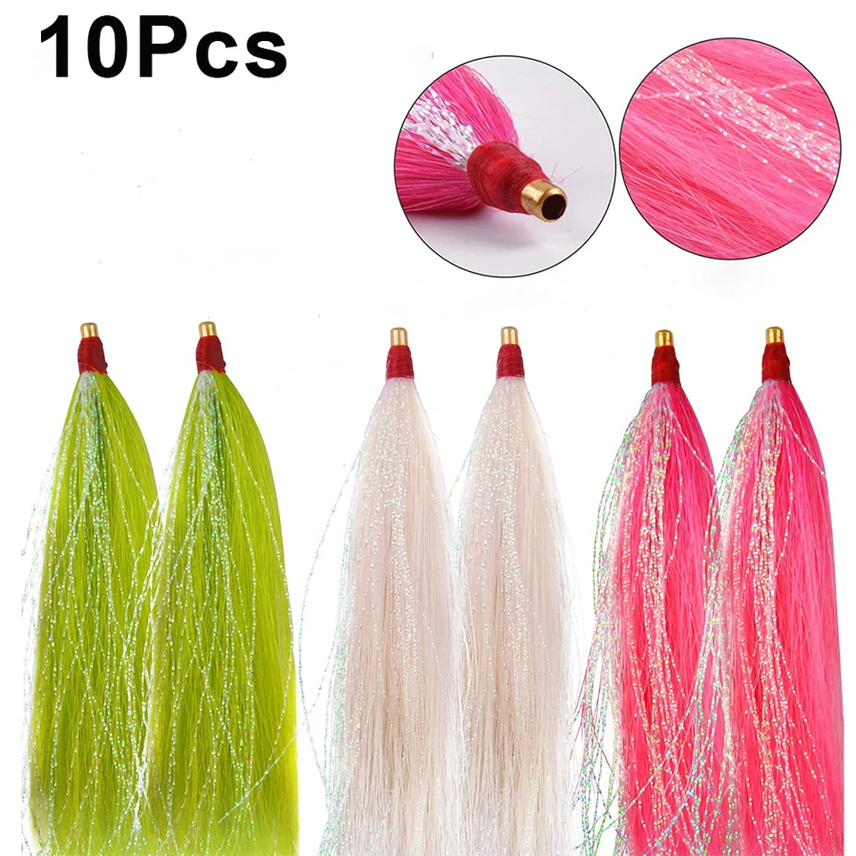 10ks Bucktail upútavka na ukážku rybárskych návnad sukňou sukňový bleskový linka Flounder návnady Rains Tavel slaná voda Fishing Lure doplnky