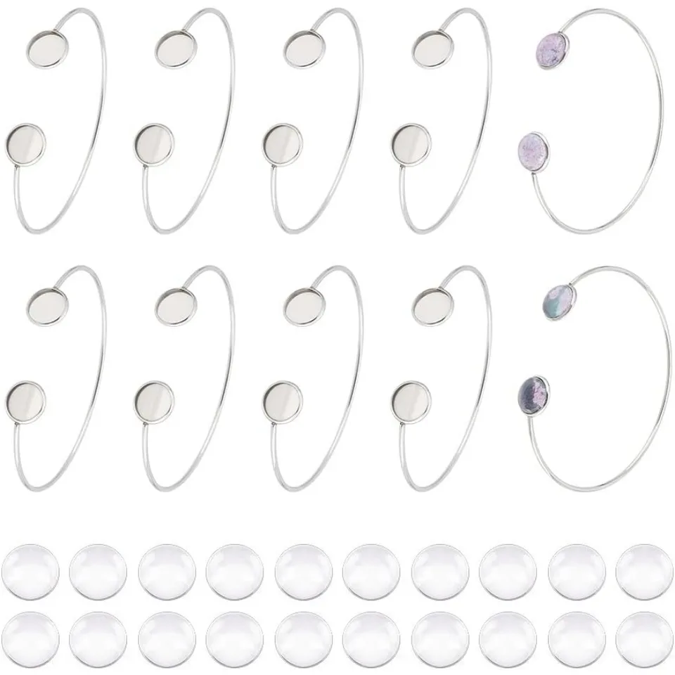 10ks Cabochon Cuff Bangle Nastavenie 304 Nerezové úlopy náramkov Ohna