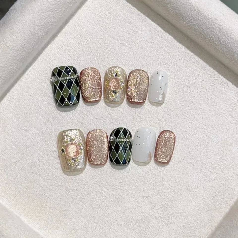 10ks Cat Eye Handmade Press na nechty hnedé falošné nechty Nositeľné palice na nechty falošné nechty Uñas postizas накладные ногти 네일팁