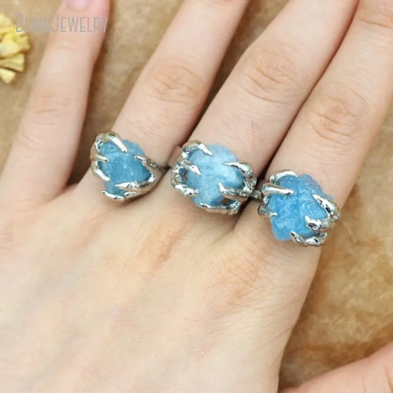 10ks Claw Aquamarine Crystal Gemstone Ženy nastaviteľný prsteň goth čarodejnica boho talisman šperky