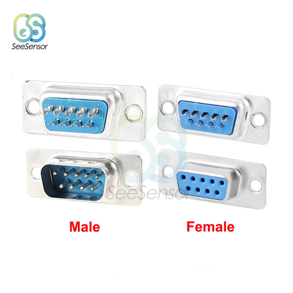 10ks DB9 RS232 Serial Port Connector VGA 9 PIN SMENNÉ 2 ROWS SOCKER SOCKER TYP Plug D-Sub Samec Plug Socket Connector