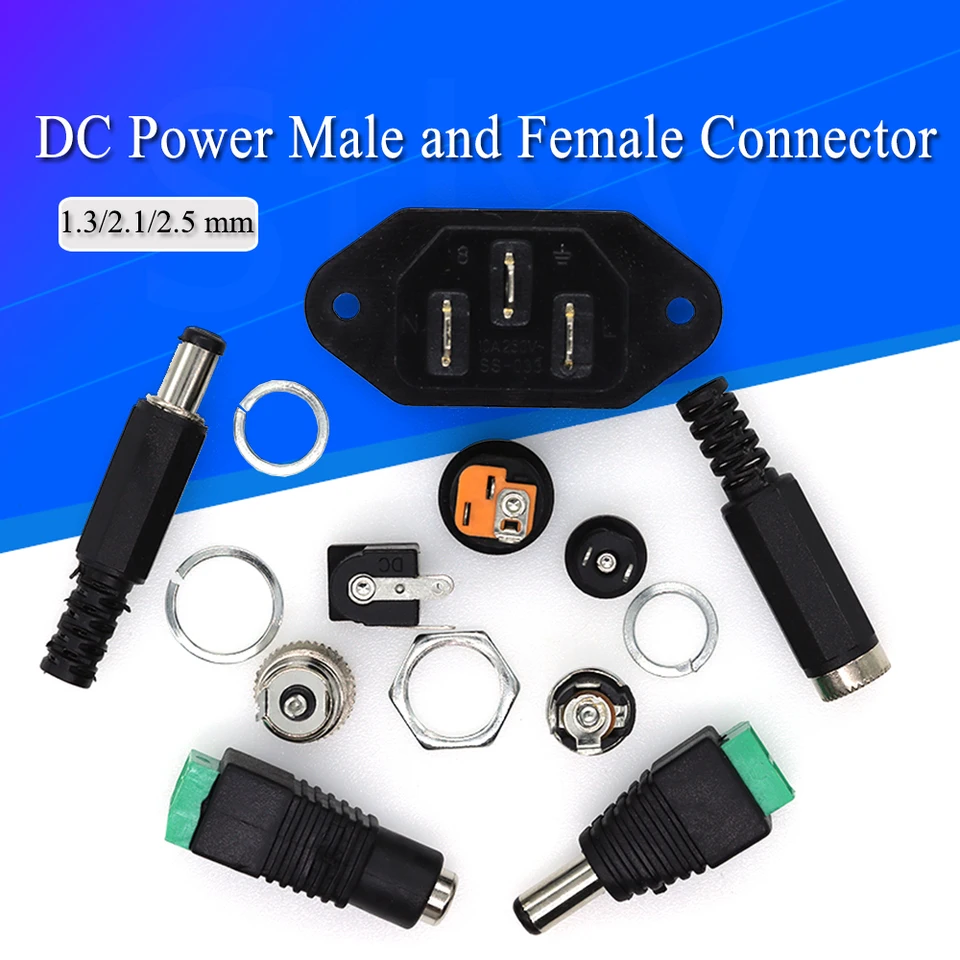 10ks DC Power Conector Pin 2.1x5.5mm, ženský zástrčkový konektor + adaptér PCB adaptéra PCB MONT DIY konektor 2.5x5.5