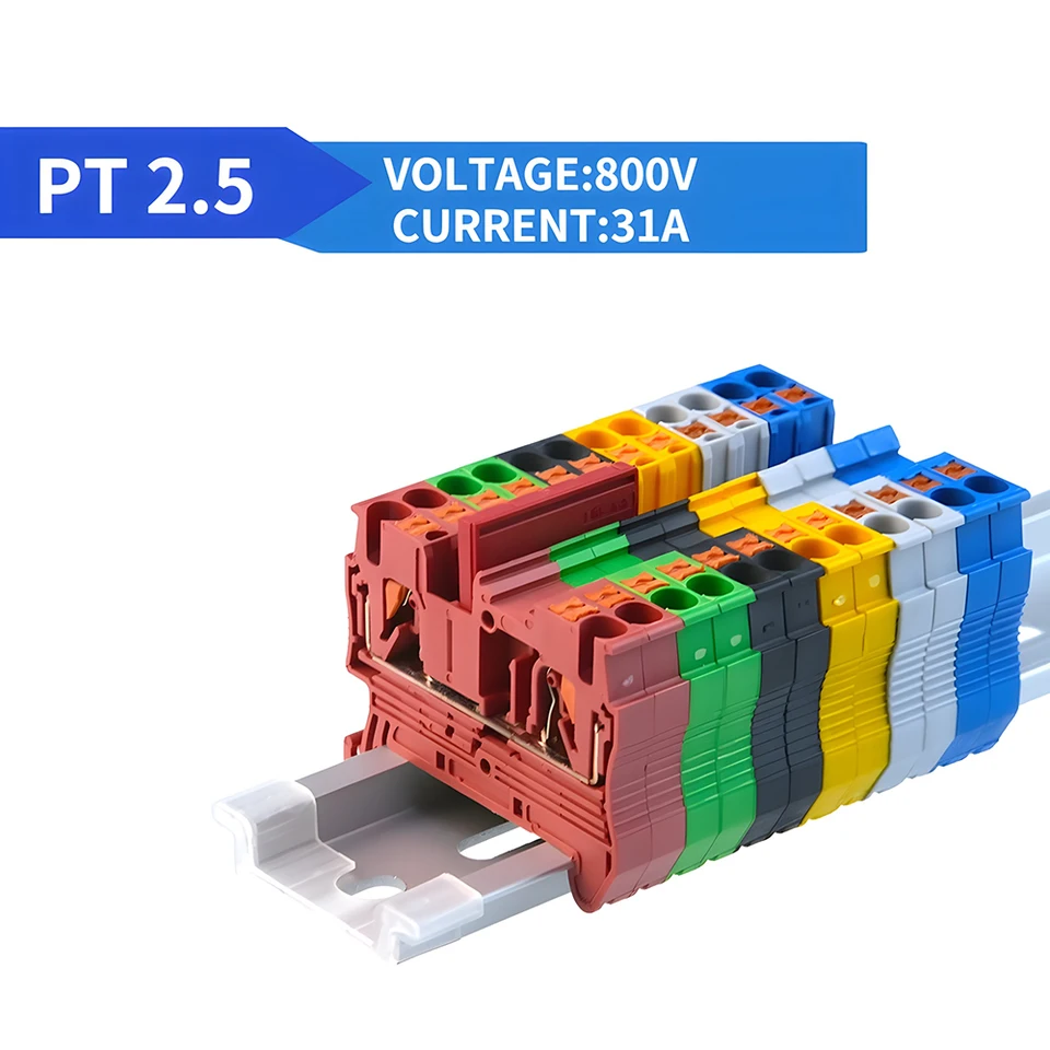 10ks DIN Rail Terminal Block PT-2.5 Zatlačte do konektora konektora konektora pružiny bez skrutkového elektrického vodiča Terminálového bloku PT2.5