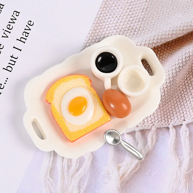 10ks Dollous Miniatúrne raňajky Toast toast vajec káva plochý chrbát cabochon mikro krajina dom dom hla kuchyňa doplnok