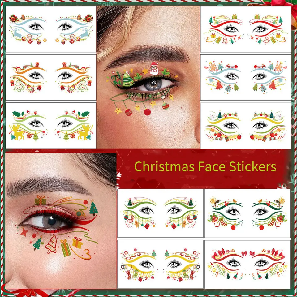 10ks dočasné vianočné nálepky na tetovanie očí Santa Claus Darčeky ponožky Snowflake Pattern