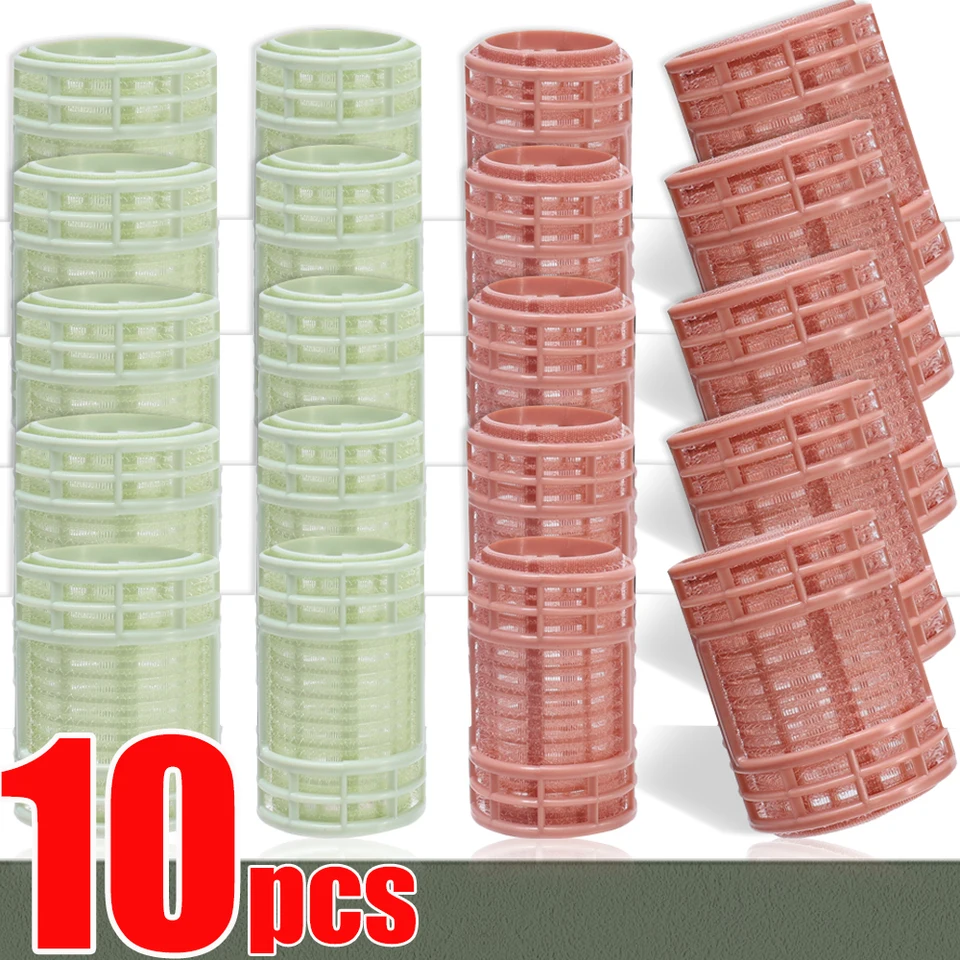 10ks Dámske valčeky Vlasy Self Grip No Heat Hero Cairs Cairs Nadšky bezhlavé natáčky na vlasy Self-ústí s háčikmi a slučkou DIY Styling Tools