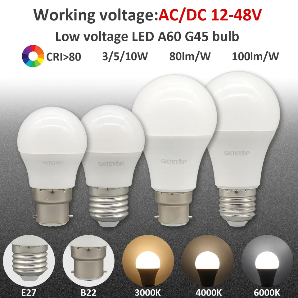 10ks E27 B22 DC AC 12V-85V LED žiarovka 3W 5W 10W bez blikania Nízke napätie 12 voltov Spotlight Lighting Cold Warm White Lamp