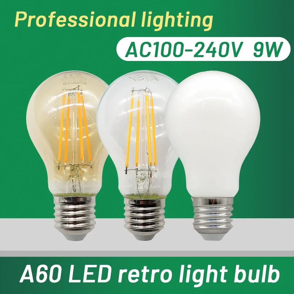 10ks E27 B22 E14 GU10 Základná žiarovka 9W Retro Edison Vintage LAMP LED vlákno vlákno žiarovka Svetlo AC100V-240V sklenené žiarovky HOME HOME