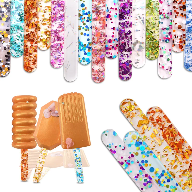 10ks farebná akrylová zmrzlinová palica Flitrové tyčinky Popsicle Homemade Ice Cream Opätovne použiteľná zmrzlina form