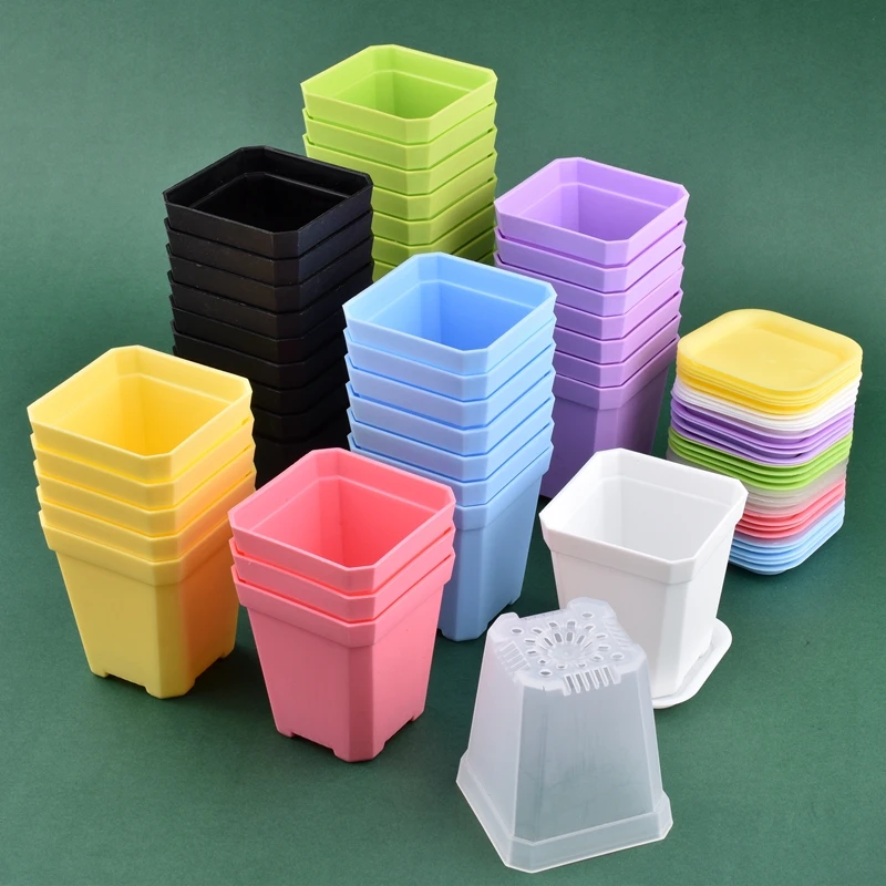 10ks farebné štvorcové škôlky kvetinové hrnce Garde zahustená plastová malá sukulentná rastlina Grow Flowerpot Domáca dekor 7x7x8cm